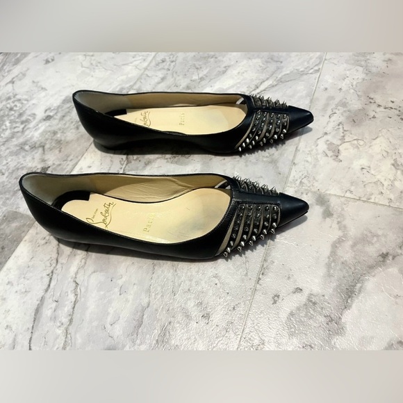 Christian Louboutin Red Bottom Black Leather Mesh Spike Studded Flats 36.5 6.5 - Picture 2 of 9